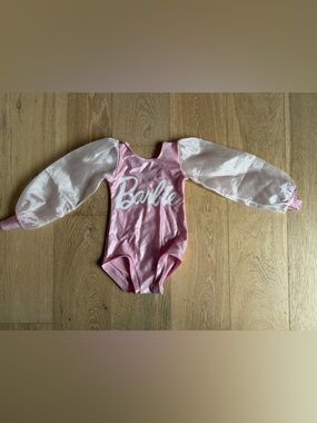 Barbie Shiny Pink Bodysuit with Sheer Puff Sleeves